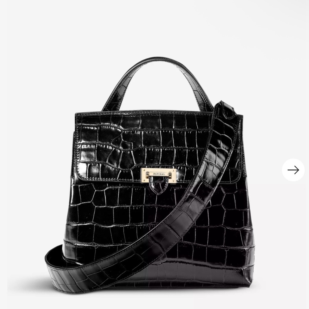Aspinal of London Black Croc-Embossed Top Handle Backpack